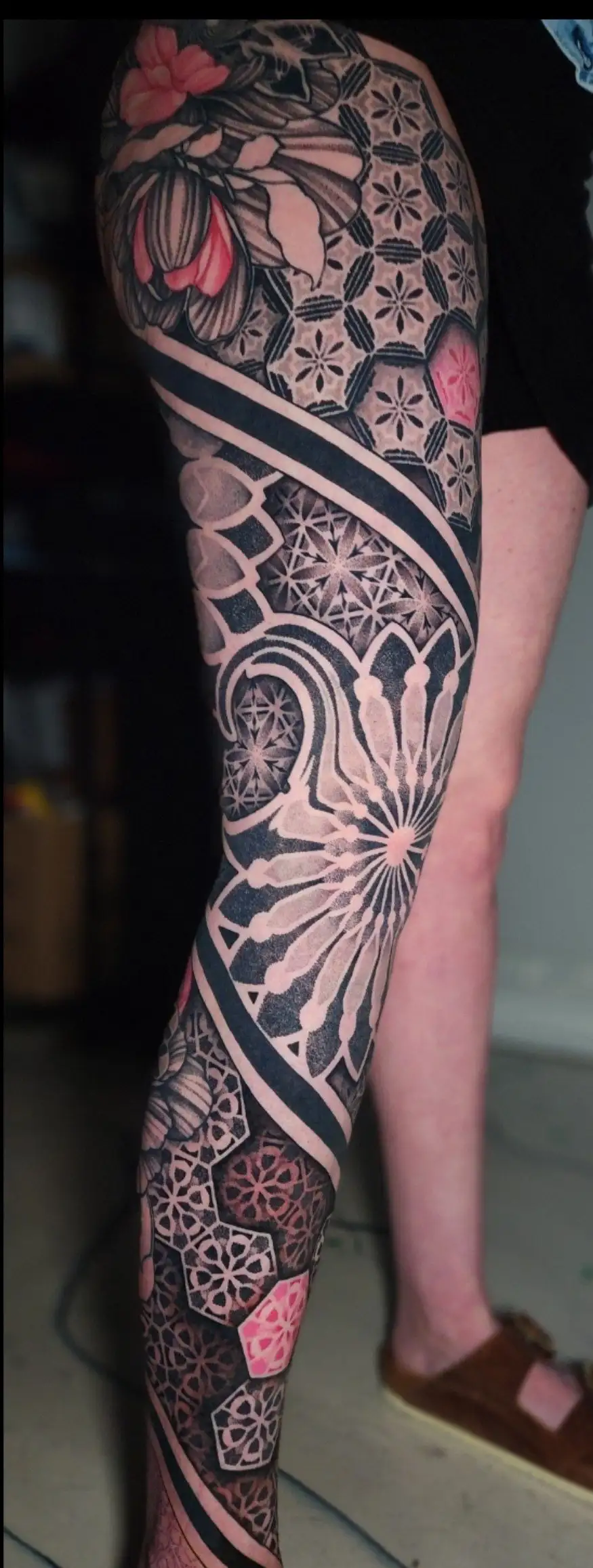 Geometric Garden Leg Sleeve Tattoo
