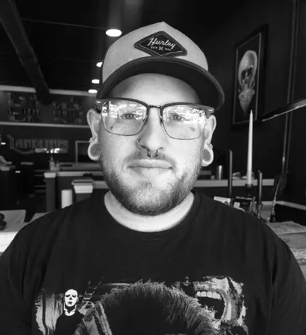 KT BW Photo Landlines Tattoo Company Tattoo Shop Tattoo Artist Custom Tattoos Walk-in Tattoos Piercings